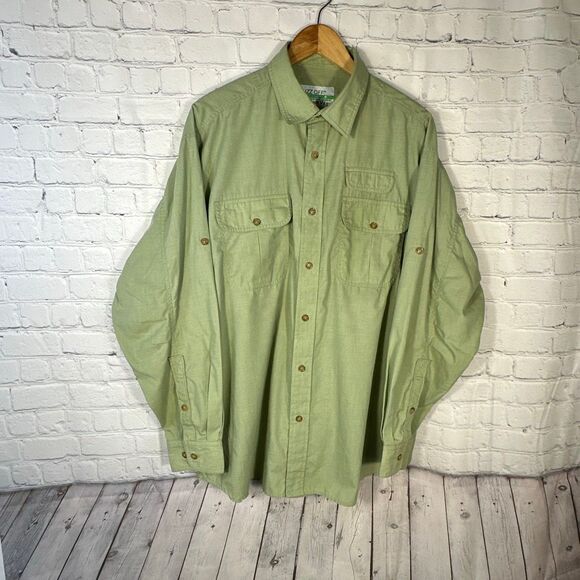 Orvis Buzz Off Insect Shield Safari Shirt Mens L Green Military Cargo Bug Repel - Picture 1 of 8
